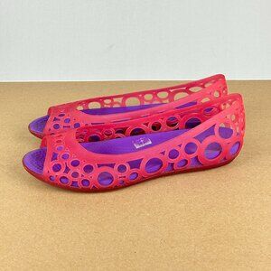 Crocs Adrina Jelly Ballet Flats Junior Girls 6 Pink Purple Circles Slip On Open